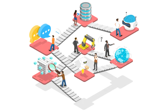 3 D Isometric Flat Vector Conceptual Illustration Of Digital Transformation Areas Which Are Big Data Networking Automation Communication Io T Robotics AI Technology 일러스트레이션
