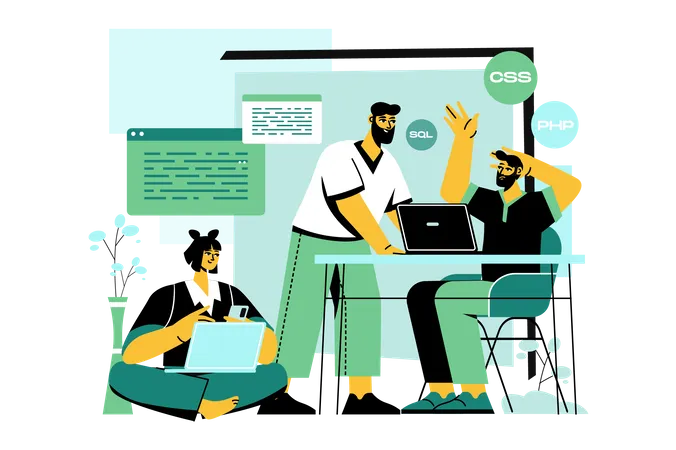 Startup developer team working together  Illustration