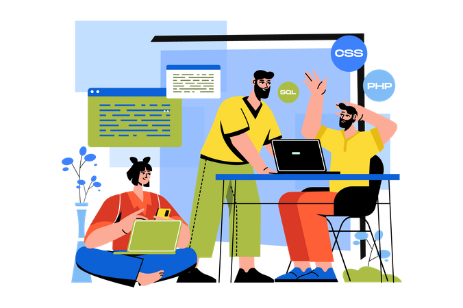 Startup developer team working together  Illustration
