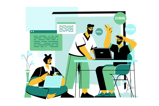 Startup developer team working together  Illustration