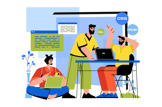 Startup-Entwicklerteam arbeitet zusammen  Illustration