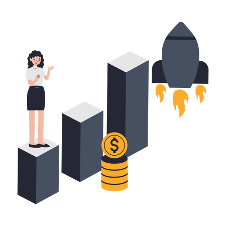 Startup Growth analyzed by businesswoman  Illustration