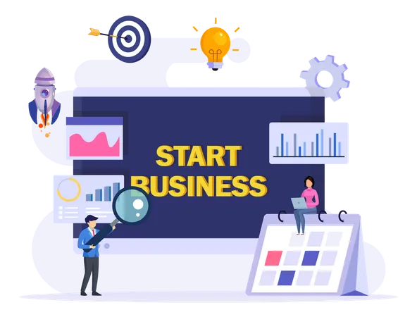 Start Business Concept Flat Design New Business Project Start Up Development And Launch A New Innovation Product On A Market Illustration