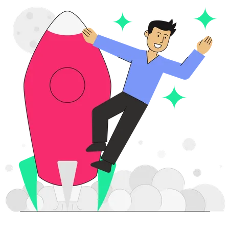 Guy On A Rocket About To Launch Illustration