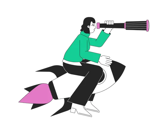 Startup Launch Flat Line Concept Vector Spot Illustration Entrepreneur On Rocket 2 D Cartoon Outline Character On White For Web UI Design Editable Hero Image For Website Landing Mobile Header Illustration