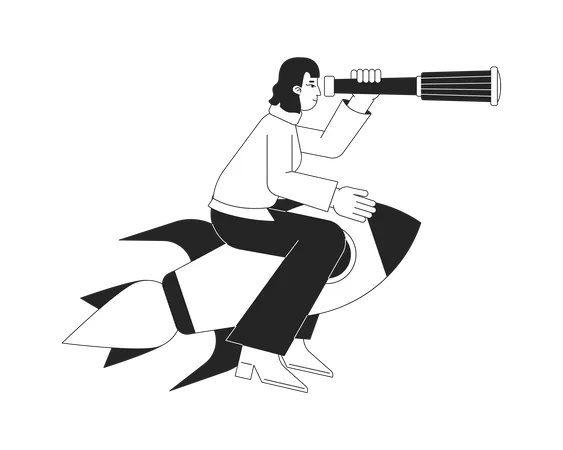 Startup Launch Bw Concept Vector Spot Illustration Entrepreneur On Rocket 2 D Cartoon Flat Line Monochromatic Character For Web UI Design Editable Hero Image For Landing Page Mobile Header Illustration