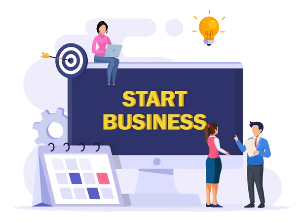 Start Business Concept Flat Design New Business Project Start Up Development And Launch A New Innovation Product On A Market 일러스트레이션