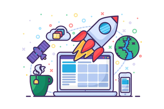 Startup launch rocket success new business vector  Illustration