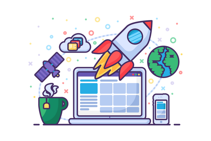 Startup launch rocket success new business vector  イラスト
