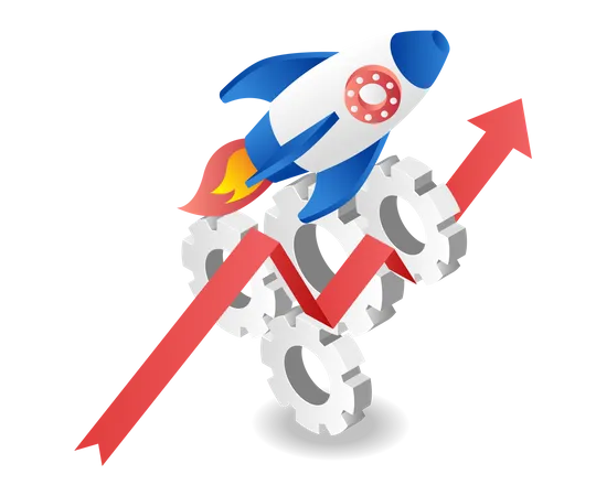 Rocket Flying Over Gear Illustration