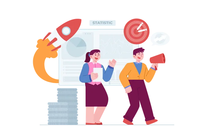 Startup marketing by team  Illustration