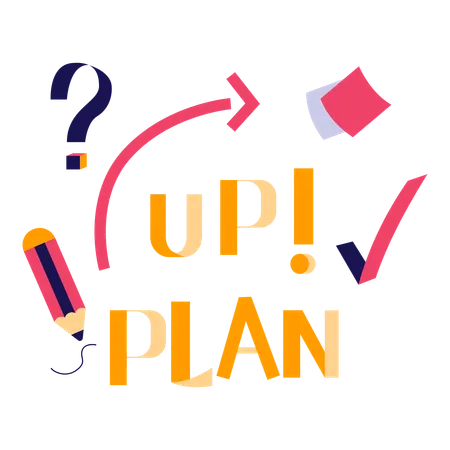 Startup Plan Concept Lettering With Question Mark And Pencil Vector Illustration In Flat Style With Startup Theme Editable Vector Illustration Illustration