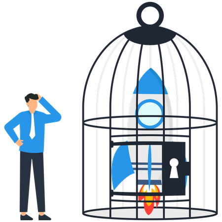 Startup rocket inside the cage Illustration