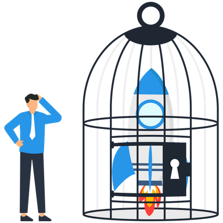 Startup rocket inside the cage  Illustration