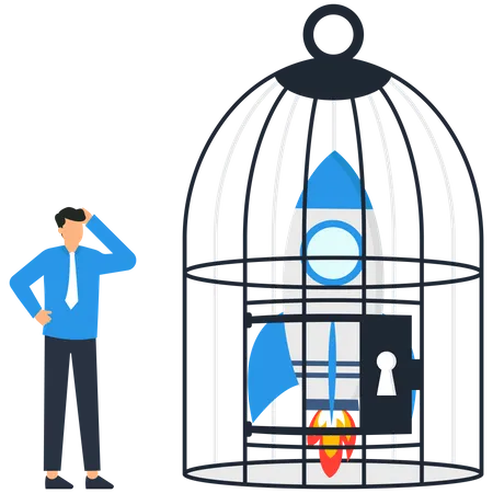 Startup rocket inside the cage  Illustration