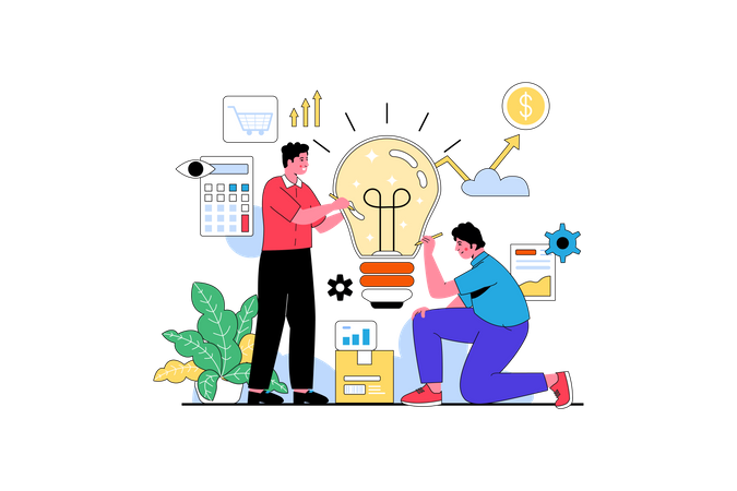 Startup-Team arbeitet an Idee  Illustration