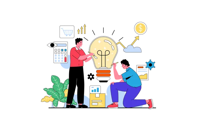 Startup-Team arbeitet an Idee  Illustration