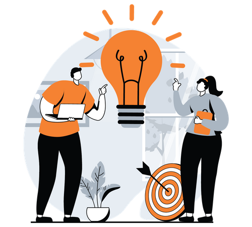 Startup-Team arbeitet an Idee  Illustration