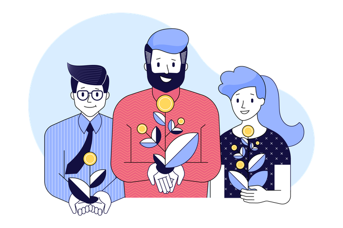 Startup team working together for improving finances  Illustration