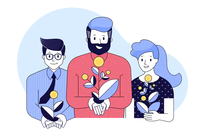 Startup team working together for improving finances  Illustration