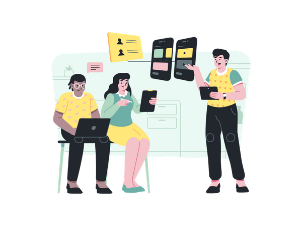 Startup team working together on a project Illustration
