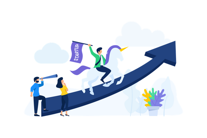 Startup unicorn achievement  Illustration