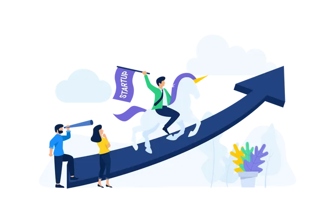 Startup unicorn achievement  Illustration