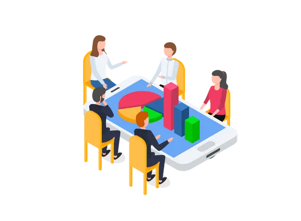 Analysis Teamwork Landing Page Template A Team Of Analysts Holds A Meeting And Develops A Marketing Strategy Based On An Analysis Of The Financial Performance Diagrams Of The Enterprise Vector Style Illustration