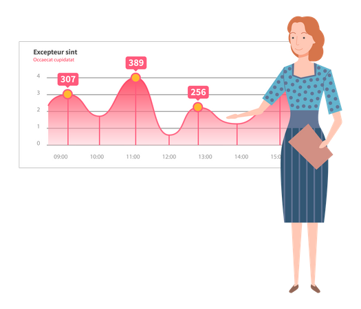 Statistical analysis by businesswoman Illustration