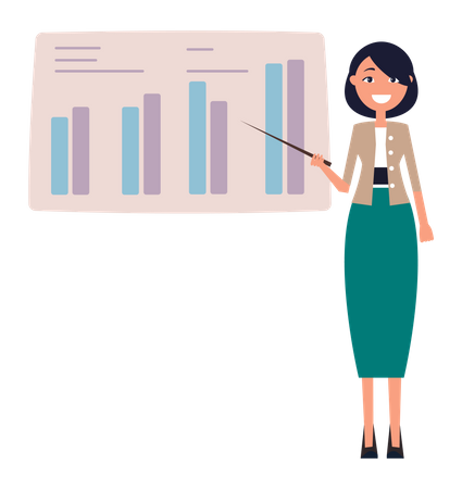 Statistical chart analysis by woman Illustration