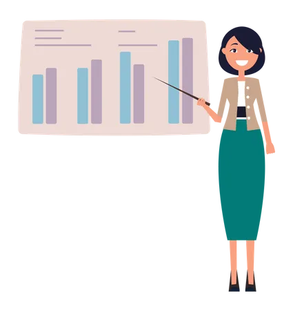 Statistical chart analysis by woman  Illustration