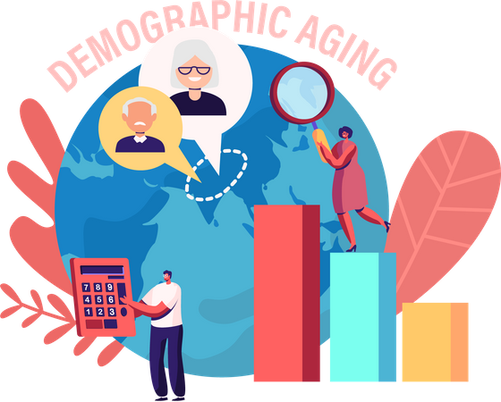 Statistics Data for Human Ages in World and Countries  Illustration