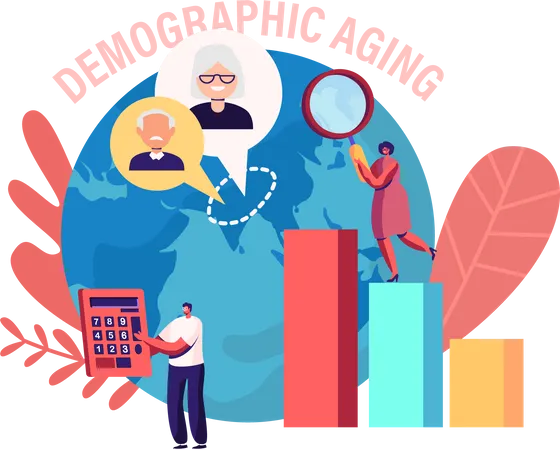 Statistics Data for Human Ages in World and Countries  Illustration