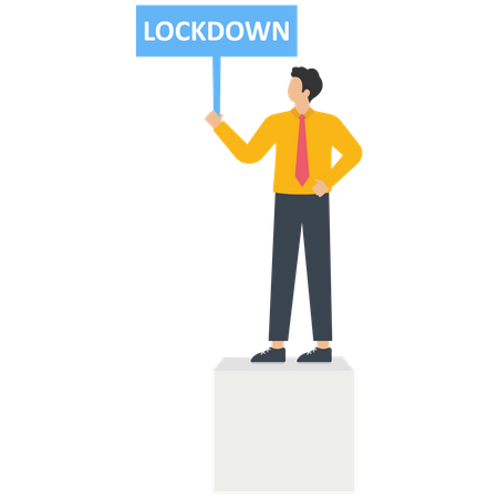 Statue of Liberty wears a mask and holds a lockdown sign  Illustration