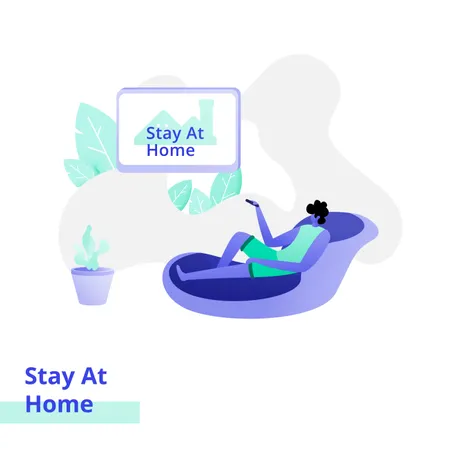 Illustration Of Landing Page Stay At Home The Concept Of Men Sitting Relaxed While Watching Television Perfect For Web And Mobile App Development Advertisements Posters Illustration
