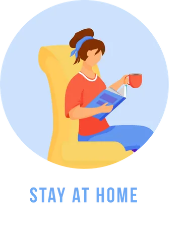 Stay At Home Flat Detailed Icon Social Distancing For Personal Safety Woman Resting Indoors Self Quarantine Sticker Clipart With 2 D Character Isolated Complex Cartoon Illustration Illustration