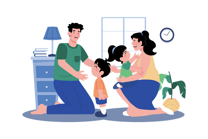 Stay-at-home parent juggling childcare, cooking, and household chores  イラスト