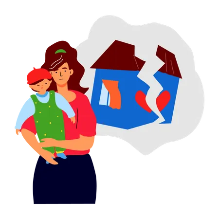 Staying Homeless Modern Colorful Flat Design Style Illustration On White Background A Scene With Young Mother With A Small Child In Her Arms Their Dream Of A Home Is Shattered Property Loss Idea Illustration