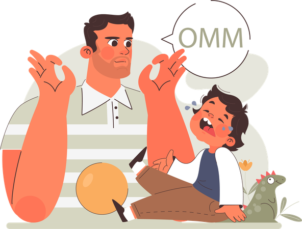 Staying patient can soothe crying boy  Illustration
