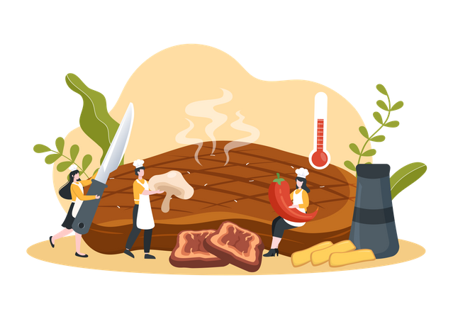 Steakhouse of Grilled Meat with Juicy Delicious Steak  Illustration