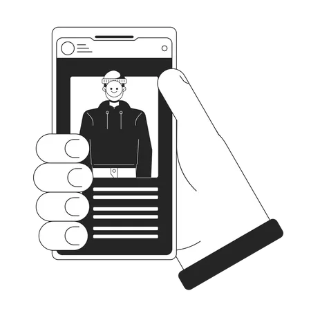 Stealing Identity Smartphone Bw Concept Vector Spot Illustration Cybercrime Hacker Personality Theft 2 D Cartoon Flat Line Monochromatic Hand For Web UI Design Editable Isolated Outline Hero Image Illustration