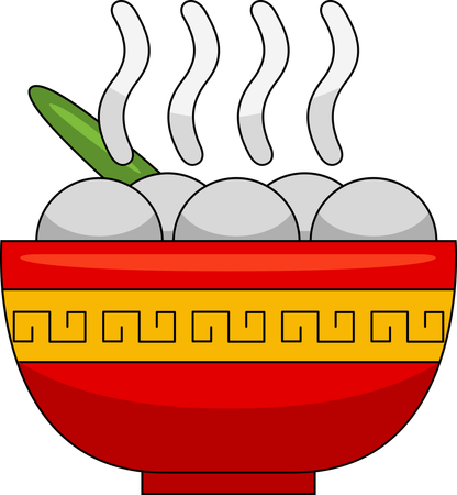 Steaming glutinous rice balls in bowl  Illustration