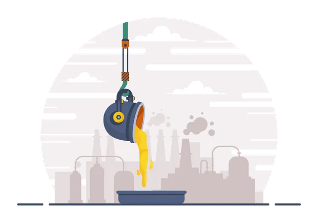 Steelworks Vector Illustration With Resource Mining Smelting Of Metal In Big Foundry And Hot Steel Pouring In Flat Cartoon Background Design Illustration