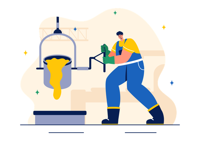Steelworker pouring hot metal  Illustration
