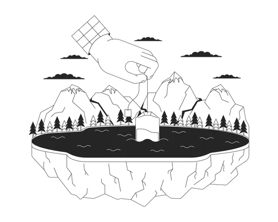 Steeping teabag into mountain lake  Illustration