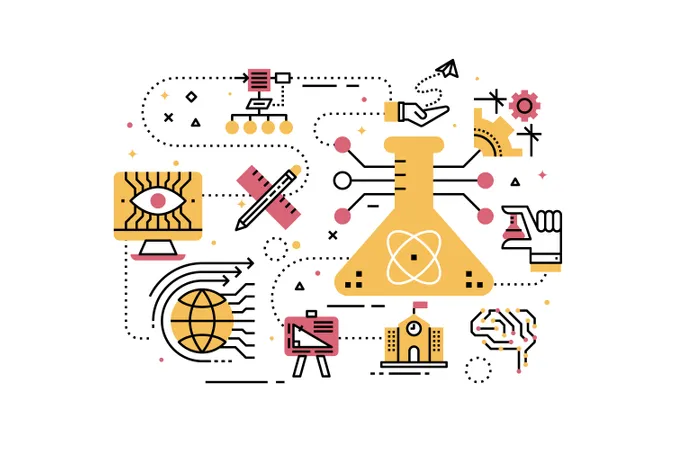 STEM (science,technology,engineering,math) education line icons illustration  Illustration