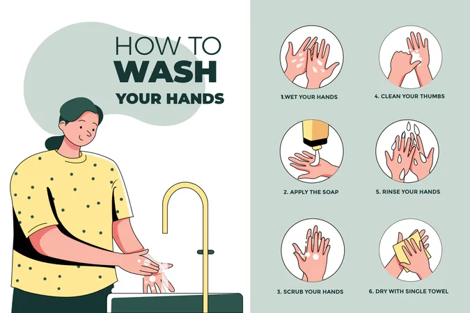 Steps of How to Wash your Hands  Illustration