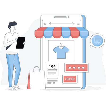 Steps to create a mobile app for an e-commerce store featuring design and development tips Illustration