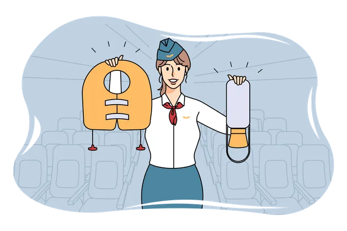 Stewardess erklärt Notfallvorkehrungen  Illustration