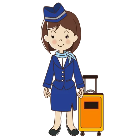 Stewardess mit gelbem Gepäck  Illustration